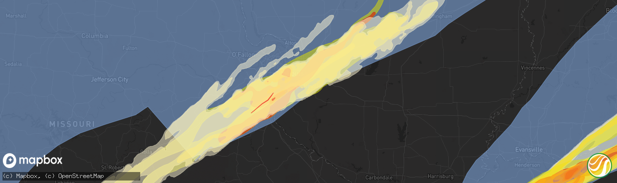 Hail map in Belleville, IL on March 14, 2025