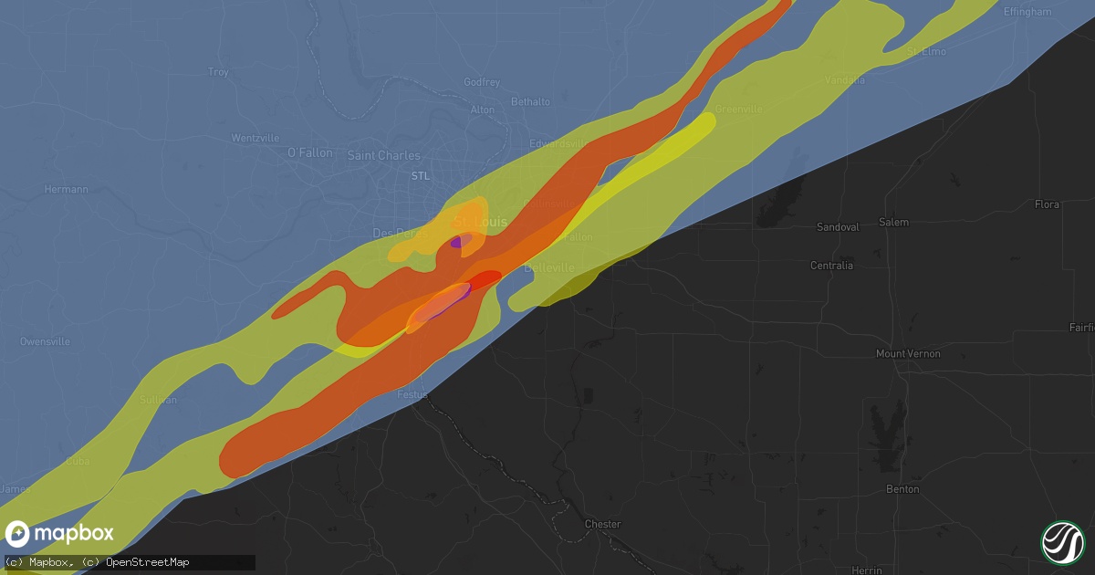 Hail map in Belleville, IL on March 14, 2025
