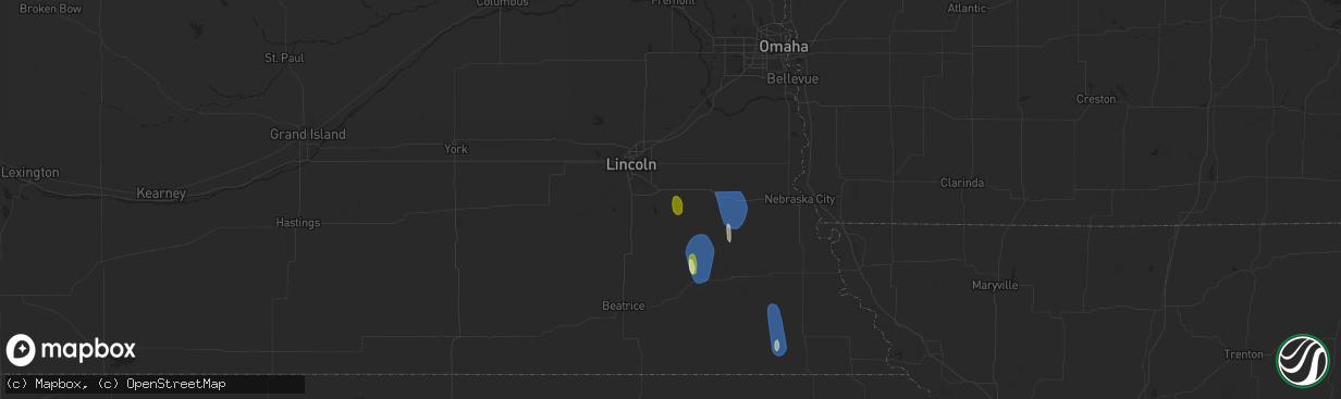 Hail map in Bennet, NE on March 14, 2025