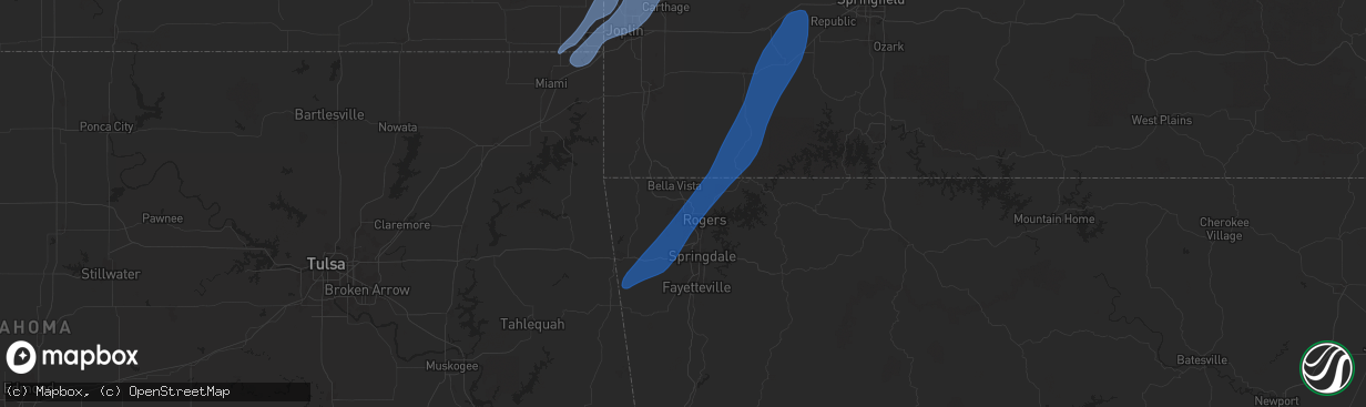 Hail map in Bentonville, AR on March 14, 2025