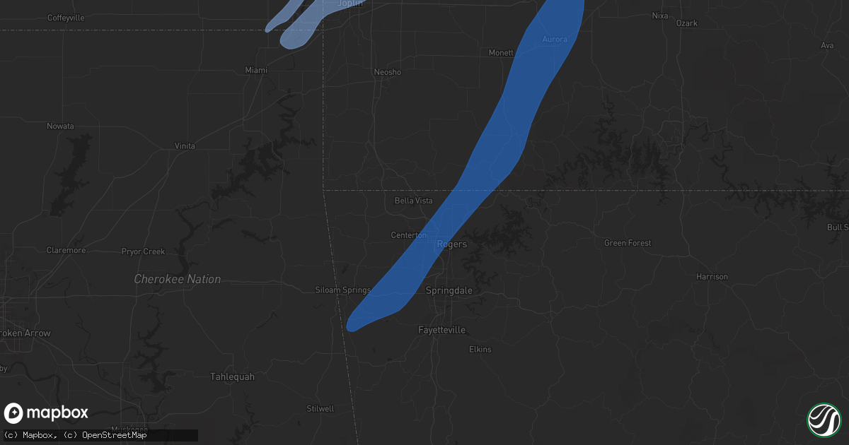 Hail map in Bentonville, AR on March 14, 2025