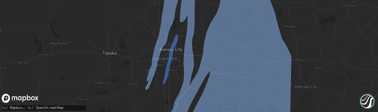 Hail map in Blue Springs, MO on March 14, 2025