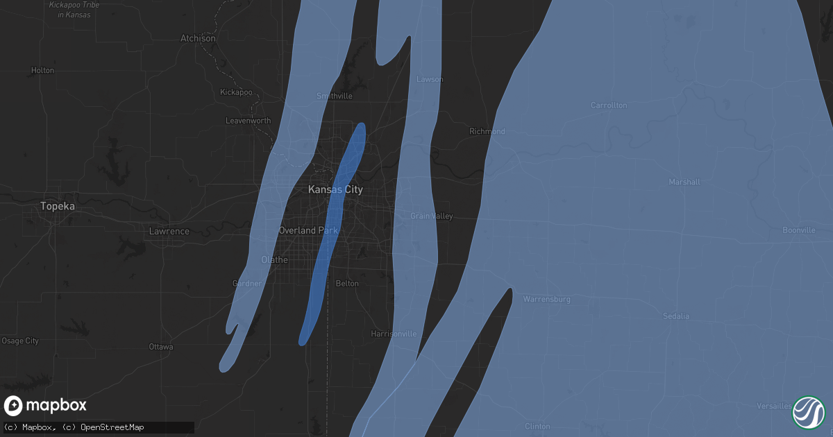 Hail map in Blue Springs, MO on March 14, 2025