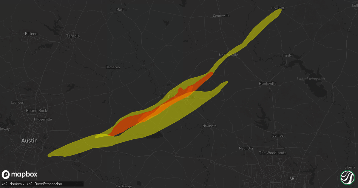 Hail map in Bryan, TX on March 14, 2025