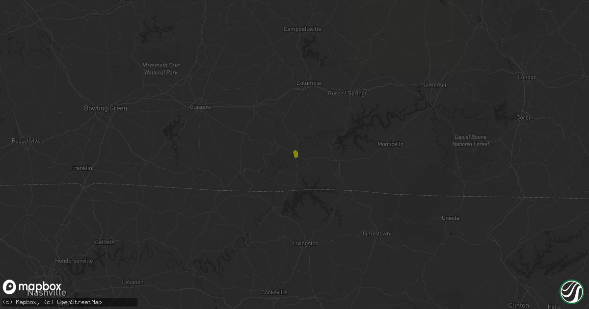 Hail map in Burkesville, KY on March 14, 2025