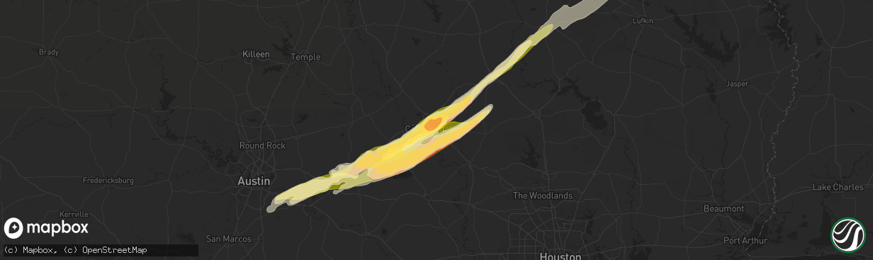 Hail map in College Station, TX on March 14, 2025