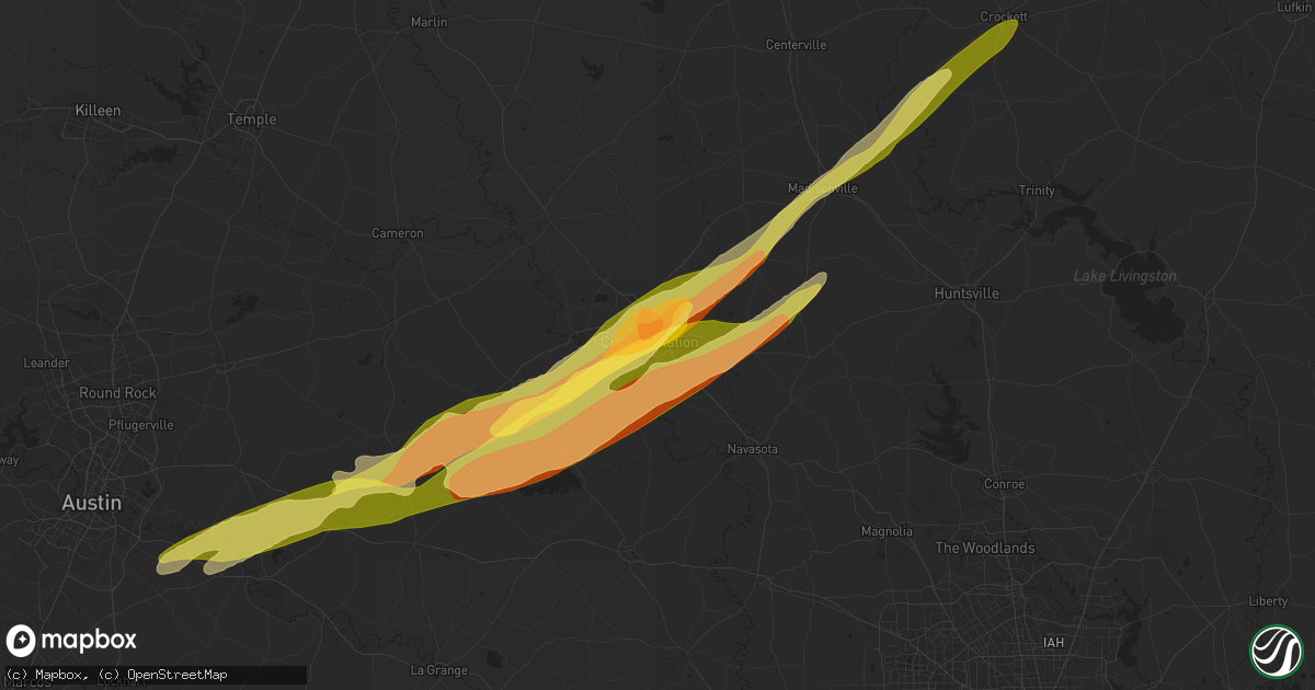 Hail map in College Station, TX on March 14, 2025