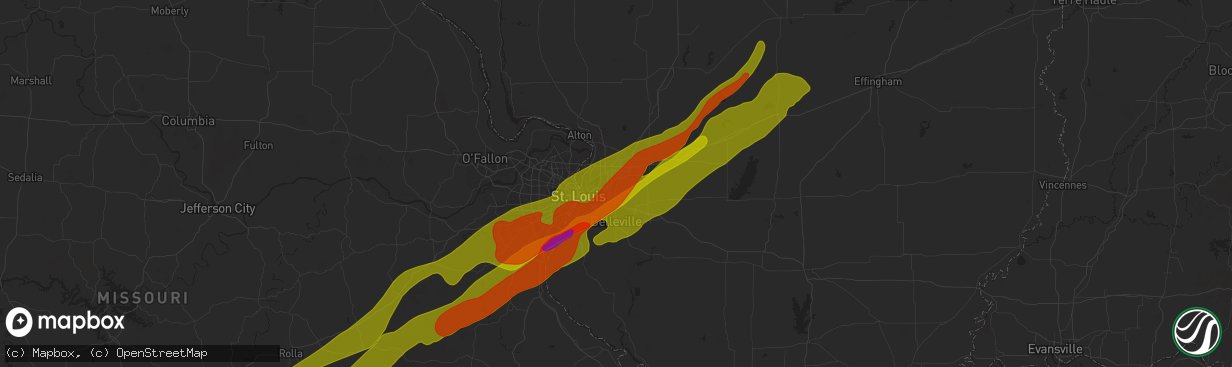 Hail map in Collinsville, IL on March 14, 2025