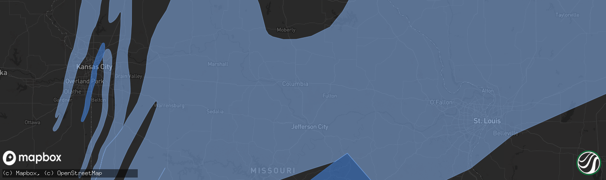 Hail map in Columbia, MO on March 14, 2025