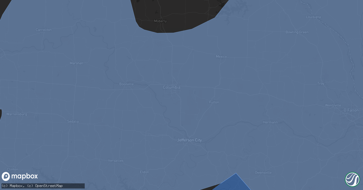 Hail map in Columbia, MO on March 14, 2025