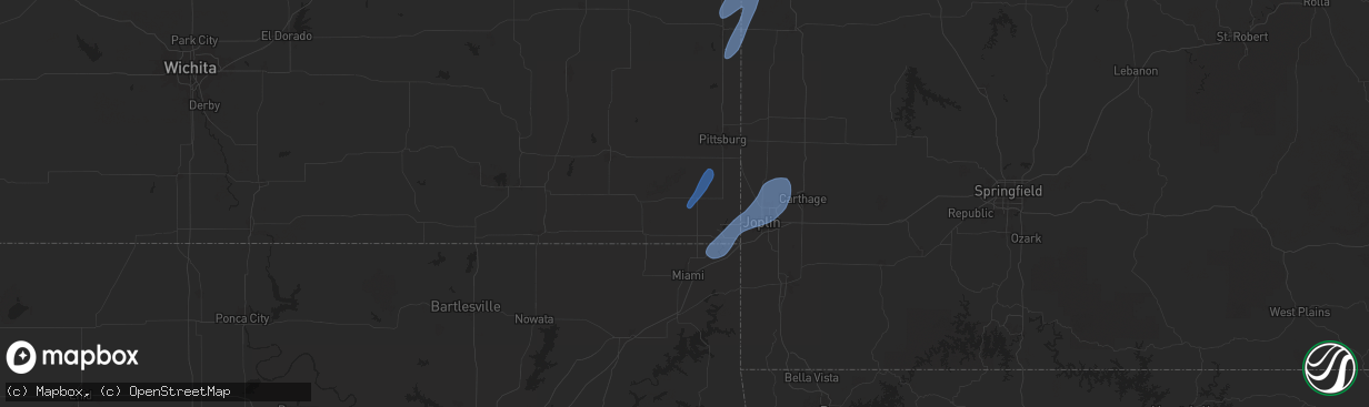 Hail map in Columbus, KS on March 14, 2025