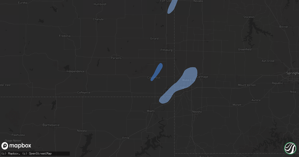 Hail map in Columbus, KS on March 14, 2025