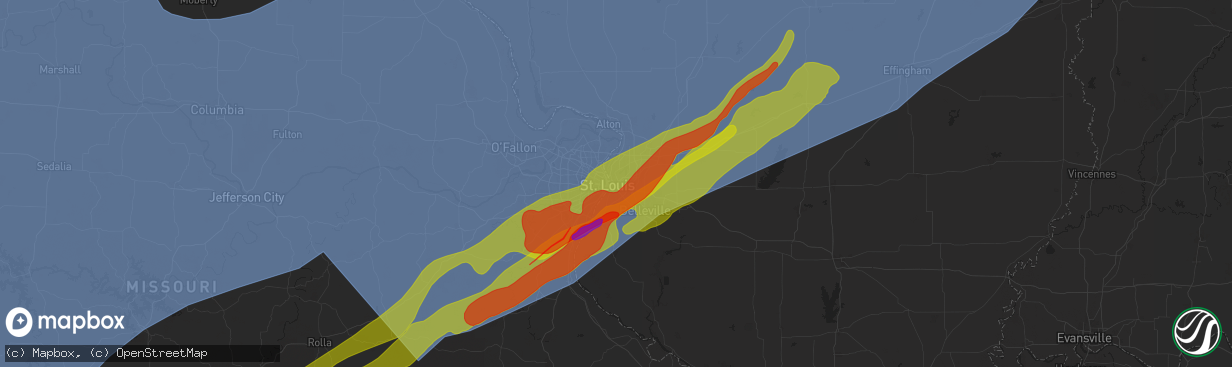 Hail map in East Saint Louis, IL on March 14, 2025