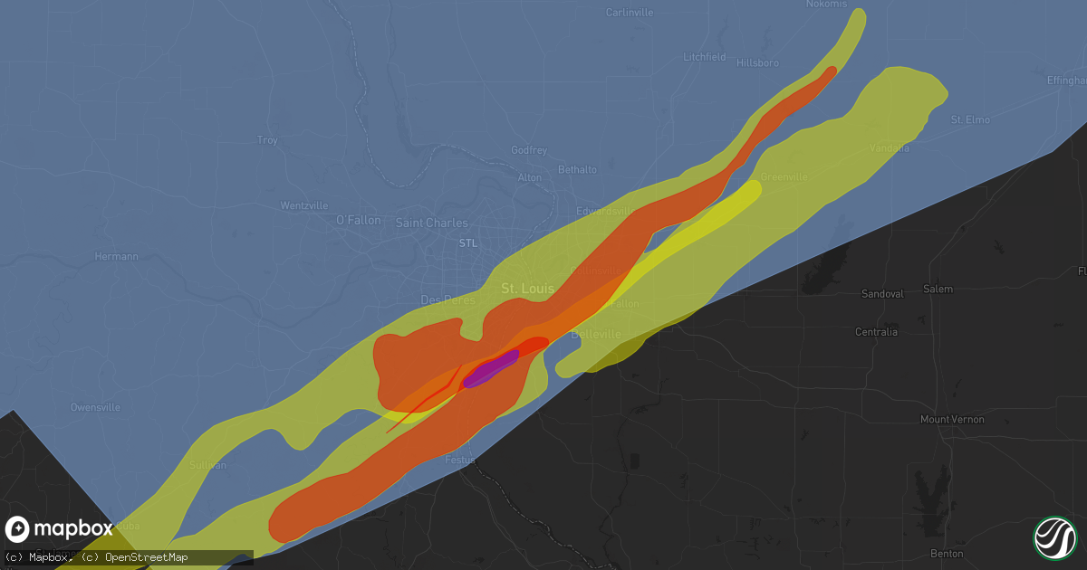 Hail map in East Saint Louis, IL on March 14, 2025