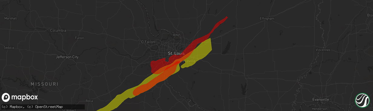 Hail map in Fairview Heights, IL on March 14, 2025