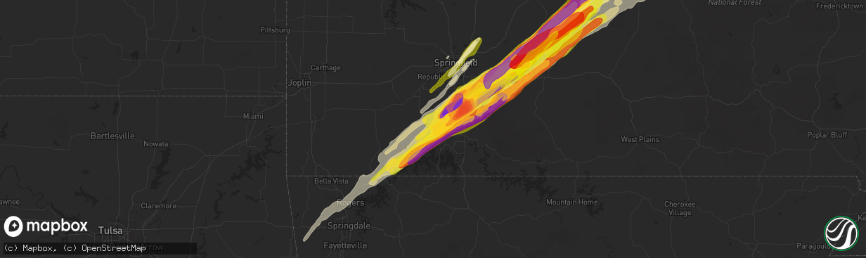 Hail map in Galena, MO on March 14, 2025