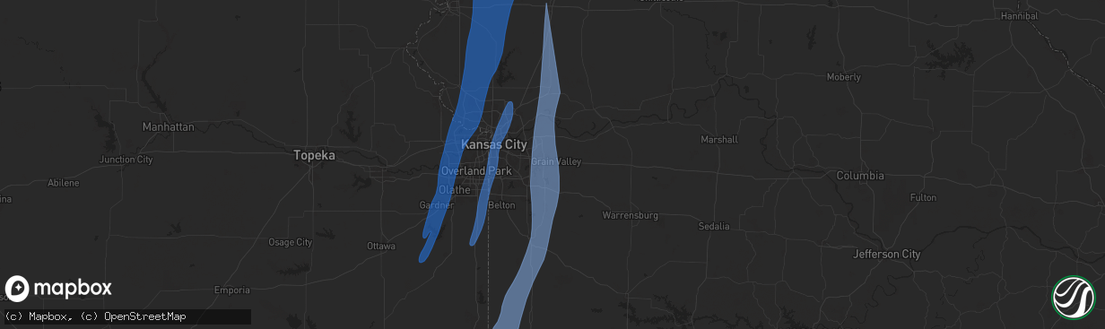 Hail map in Grain Valley, MO on March 14, 2025