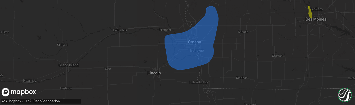 Hail map in Gretna, NE on March 14, 2025