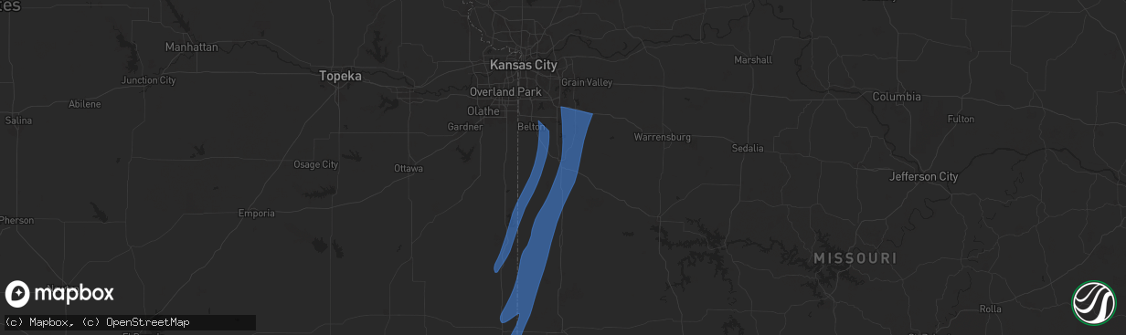 Hail map in Harrisonville, MO on March 14, 2025