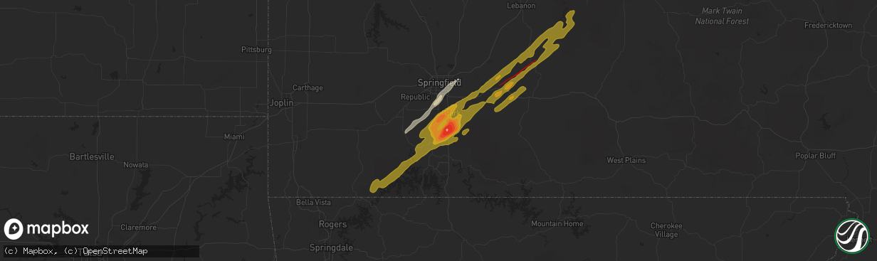 Hail map in Highlandville, MO on March 14, 2025