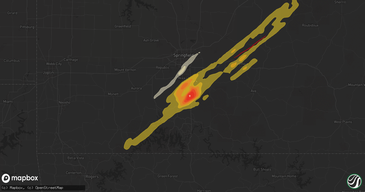 Hail map in Highlandville, MO on March 14, 2025