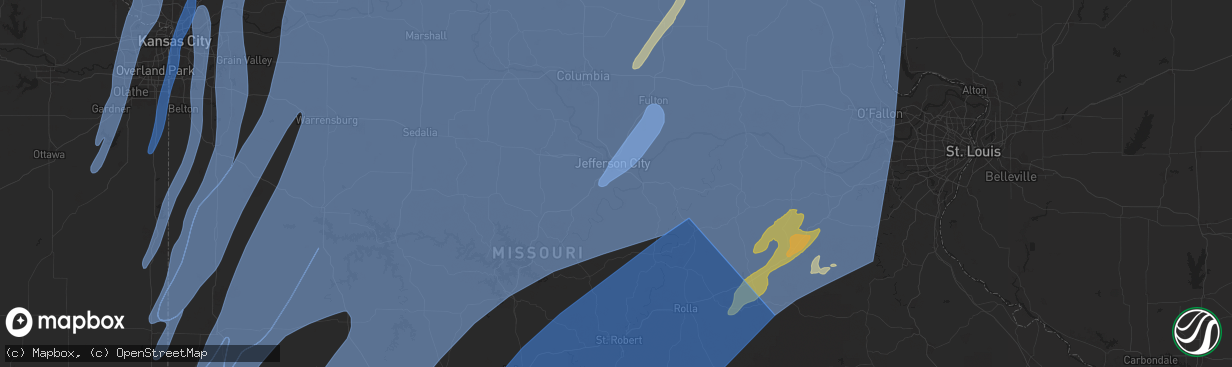 Hail map in Jefferson City, MO on March 14, 2025