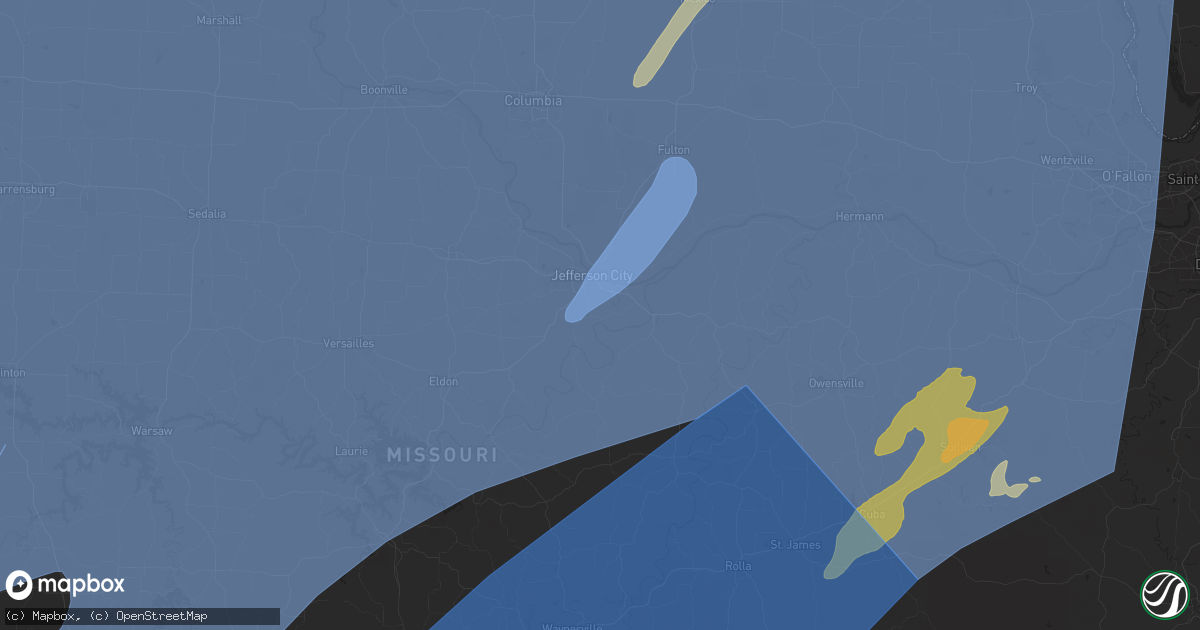 Hail map in Jefferson City, MO on March 14, 2025