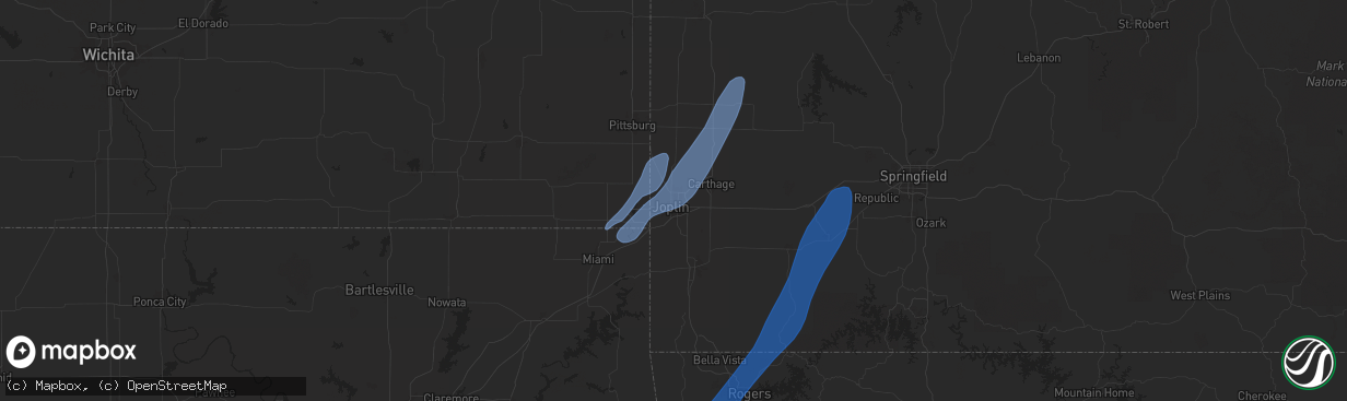 Hail map in Joplin, MO on March 14, 2025