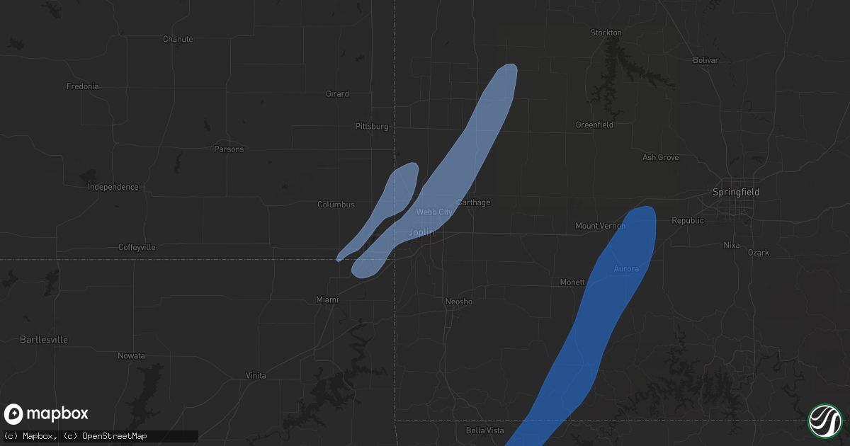 Hail map in Joplin, MO on March 14, 2025