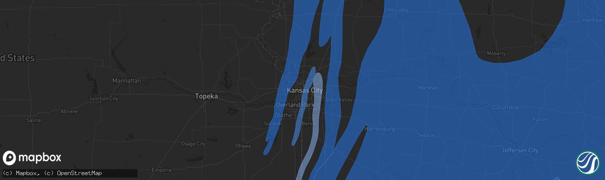 Hail map in Kansas City, MO on March 14, 2025