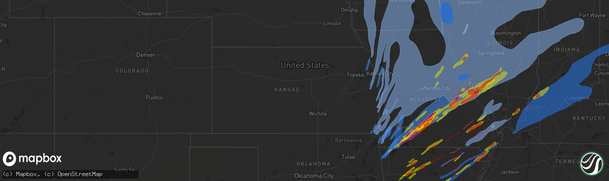 Hail map in Kansas on March 14, 2025