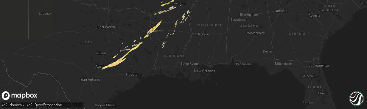 Hail map in Louisiana on March 14, 2025