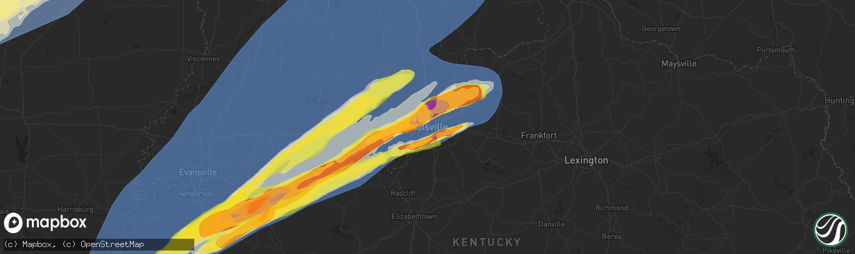 Hail map in Louisville, KY on March 14, 2025