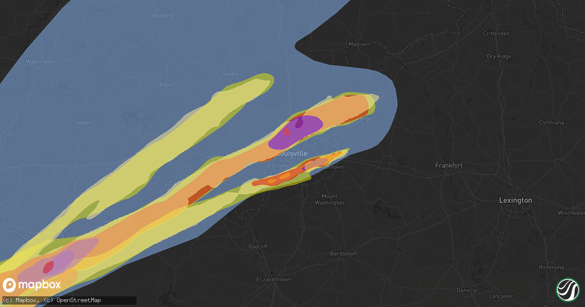 Hail map in Louisville, KY on March 14, 2025