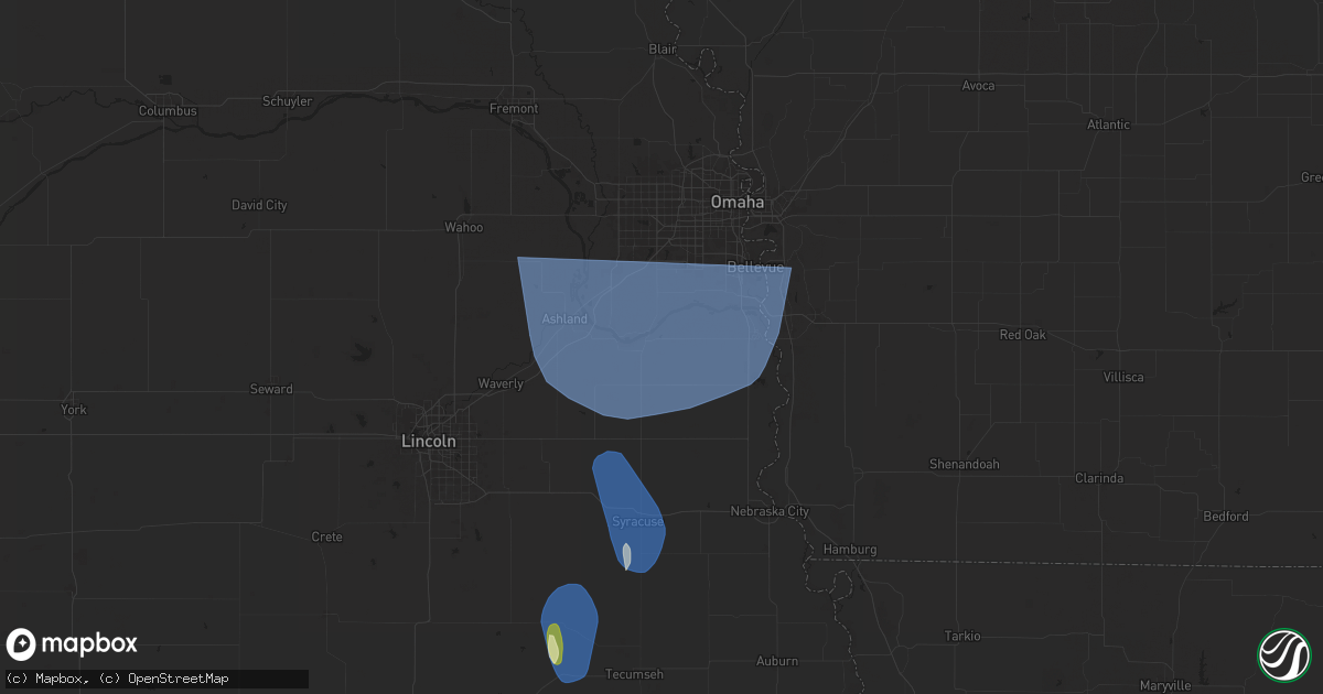 Hail map in Louisville, NE on March 14, 2025
