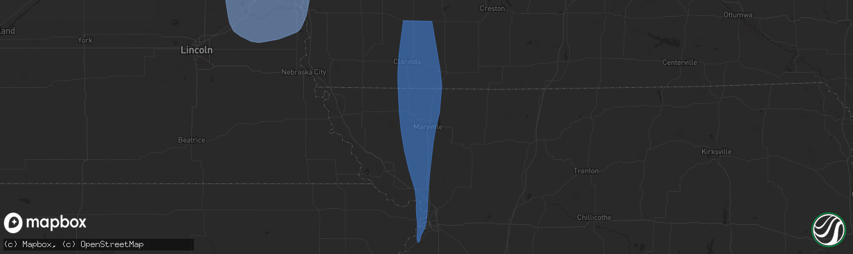 Hail map in Maryville, MO on March 14, 2025