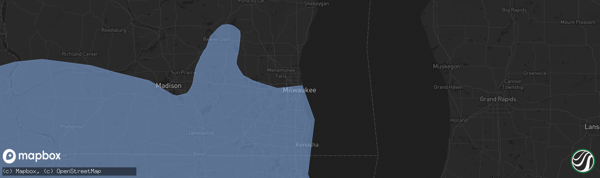 Hail map in Milwaukee, WI on March 14, 2025