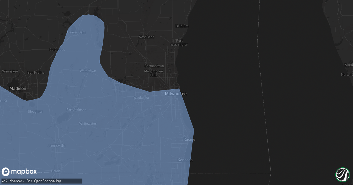 Hail map in Milwaukee, WI on March 14, 2025