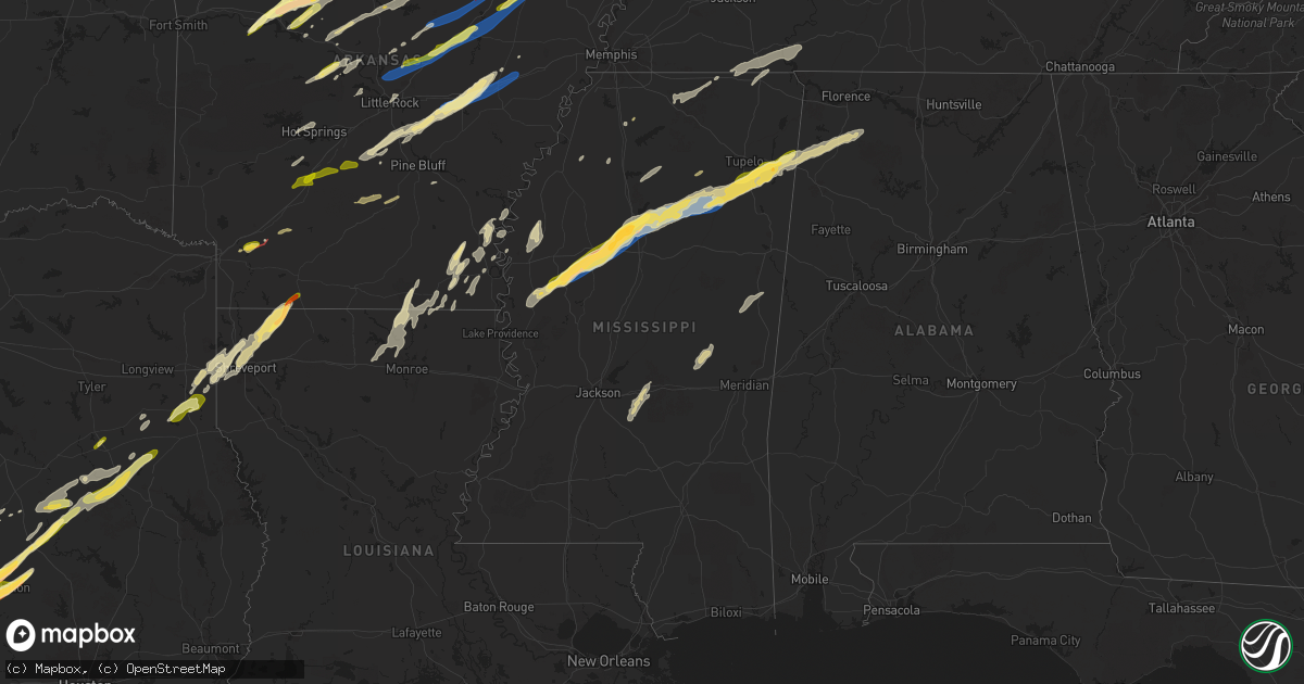 Hail map in Mississippi on March 14, 2025