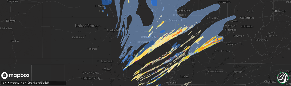 Hail map in Missouri on March 14, 2025