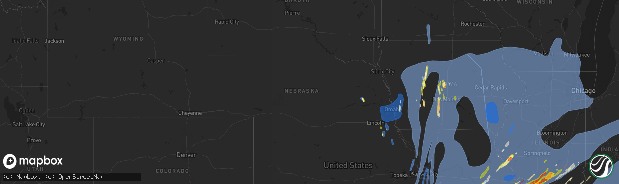 Hail map in Nebraska on March 14, 2025