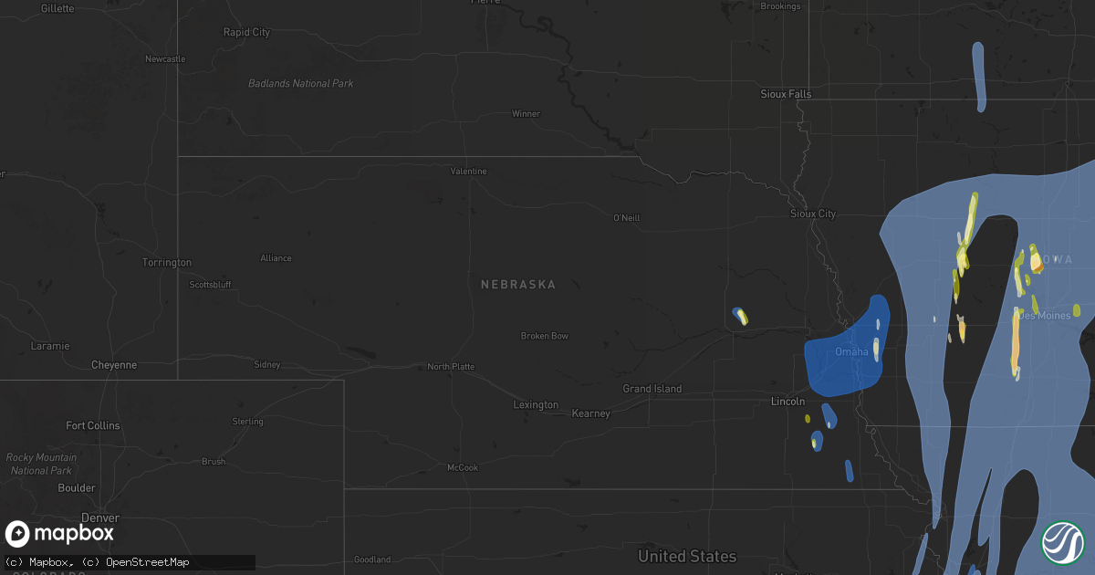 Hail map in Nebraska on March 14, 2025