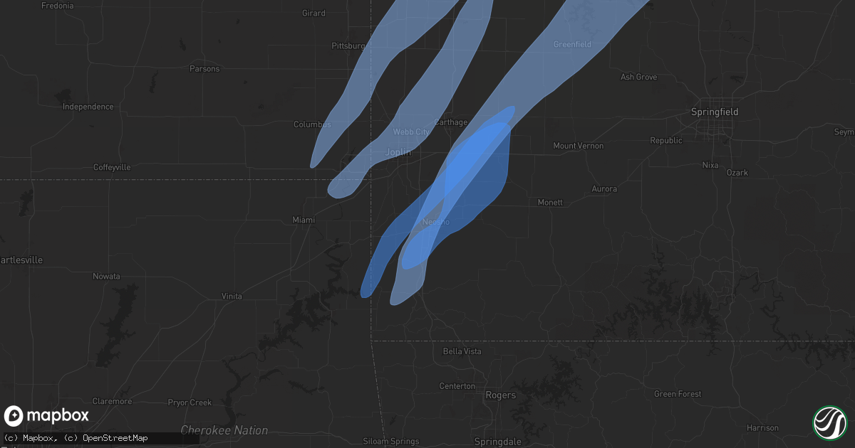 Hail map in Neosho, MO on March 14, 2025