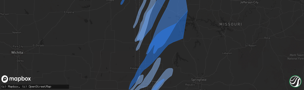 Hail map in Nevada, MO on March 14, 2025