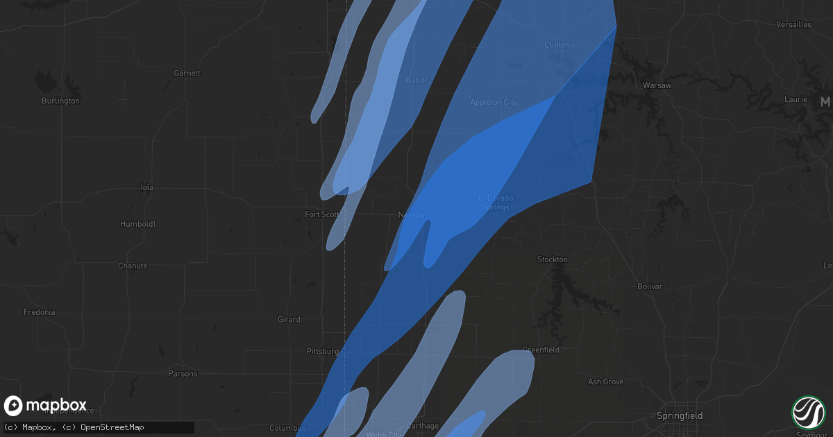 Hail map in Nevada, MO on March 14, 2025