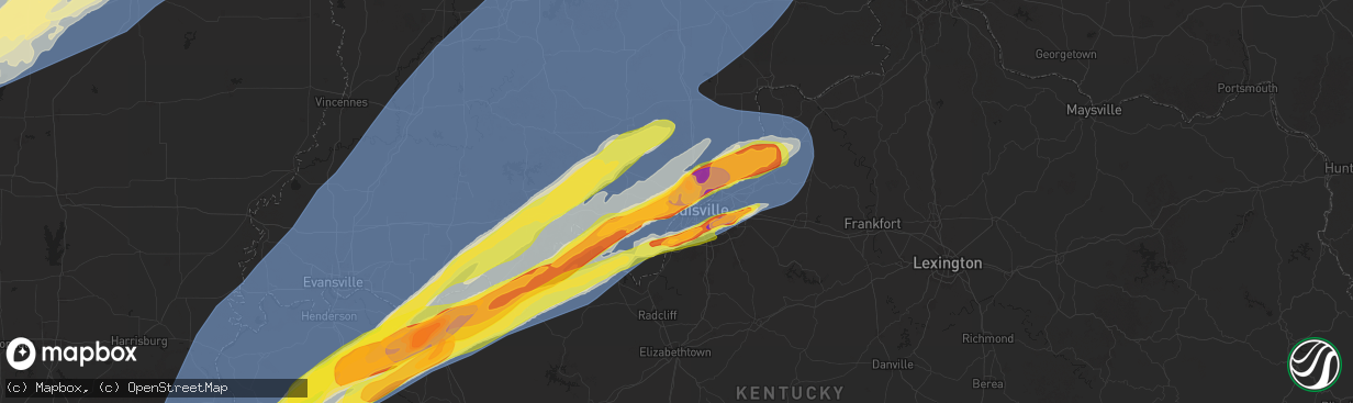 Hail map in New Albany, IN on March 14, 2025