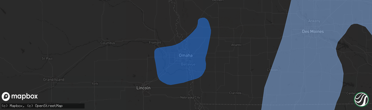 Hail map in Omaha, NE on March 14, 2025