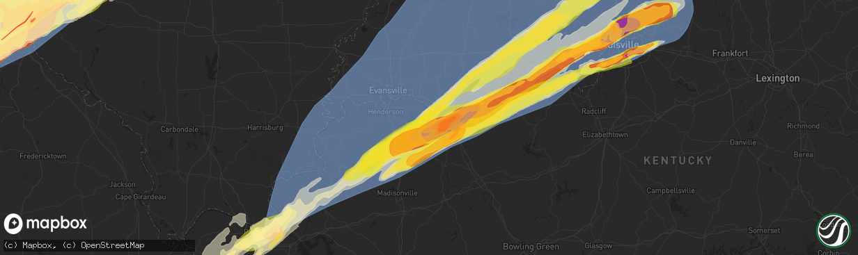 Hail map in Owensboro, KY on March 14, 2025