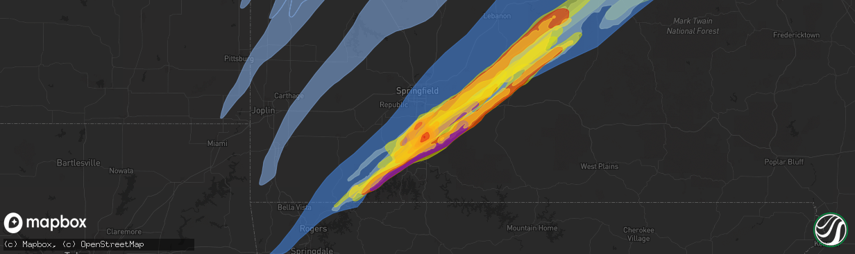 Hail map in Ozark, MO on March 14, 2025