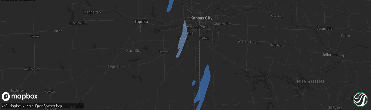 Hail map in Paola, KS on March 14, 2025